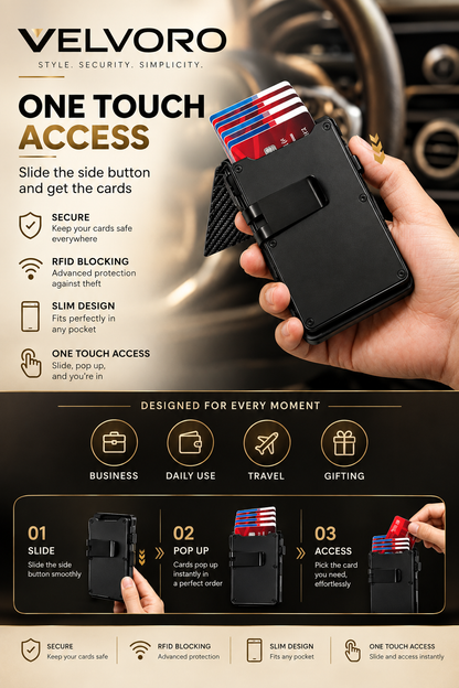 VELVORO AUREX™ — Premium RFID Metal Card Wallet
