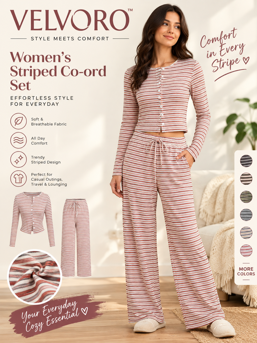VELVORO - StripeLuxe™ Co-Ord Set