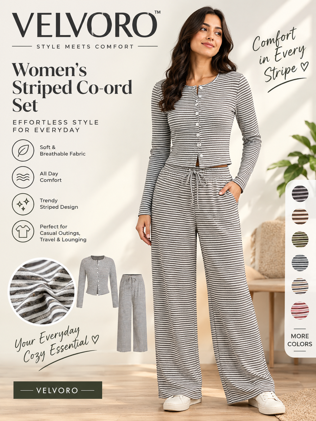 VELVORO - StripeLuxe™ Co-Ord Set
