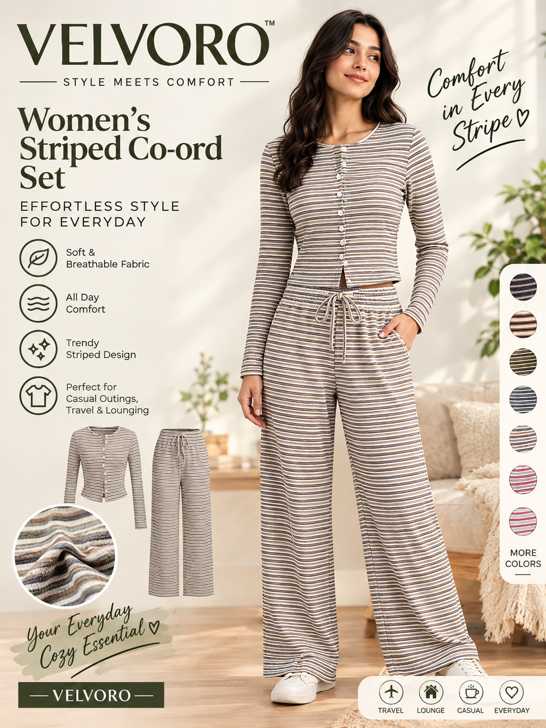 VELVORO - StripeLuxe™ Co-Ord Set