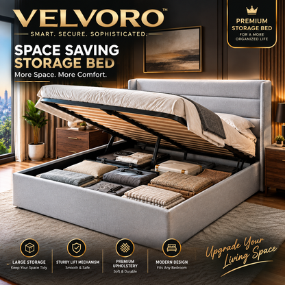 VELVORO LuxeLift™ — Premium Hydraulic Storage Bed